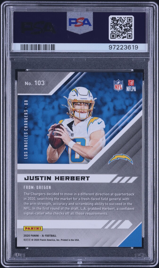 2020 Panini XR Teal Justin Herbert ROOKIE /49 #103 PSA 10 GEM MINT
