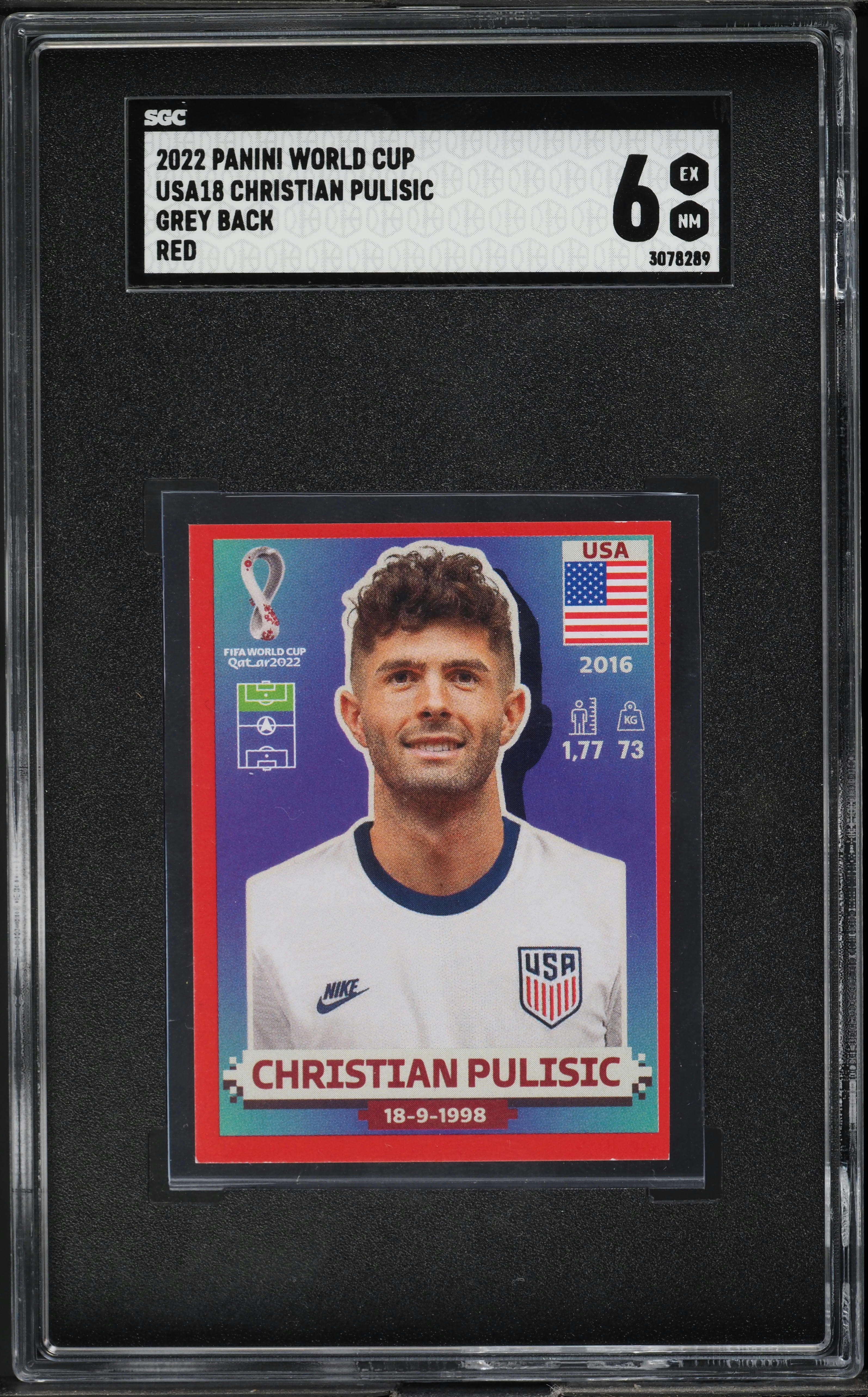 2022 Panini World Cup Red Christian Pulisic GREY BACK #USA18 SGC 6