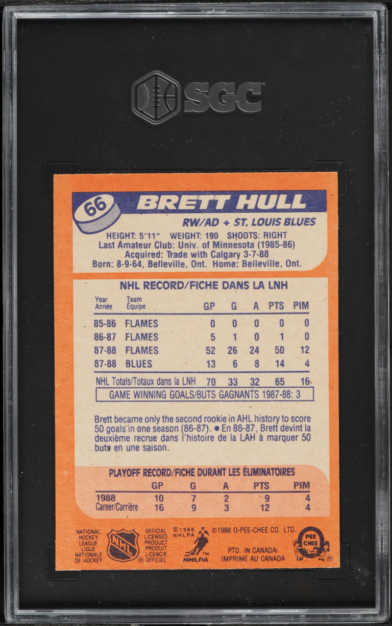 1988 O-Pee-Chee Hockey Brett Hull ROOKIE #66 SGC 8.5 NM-MT+