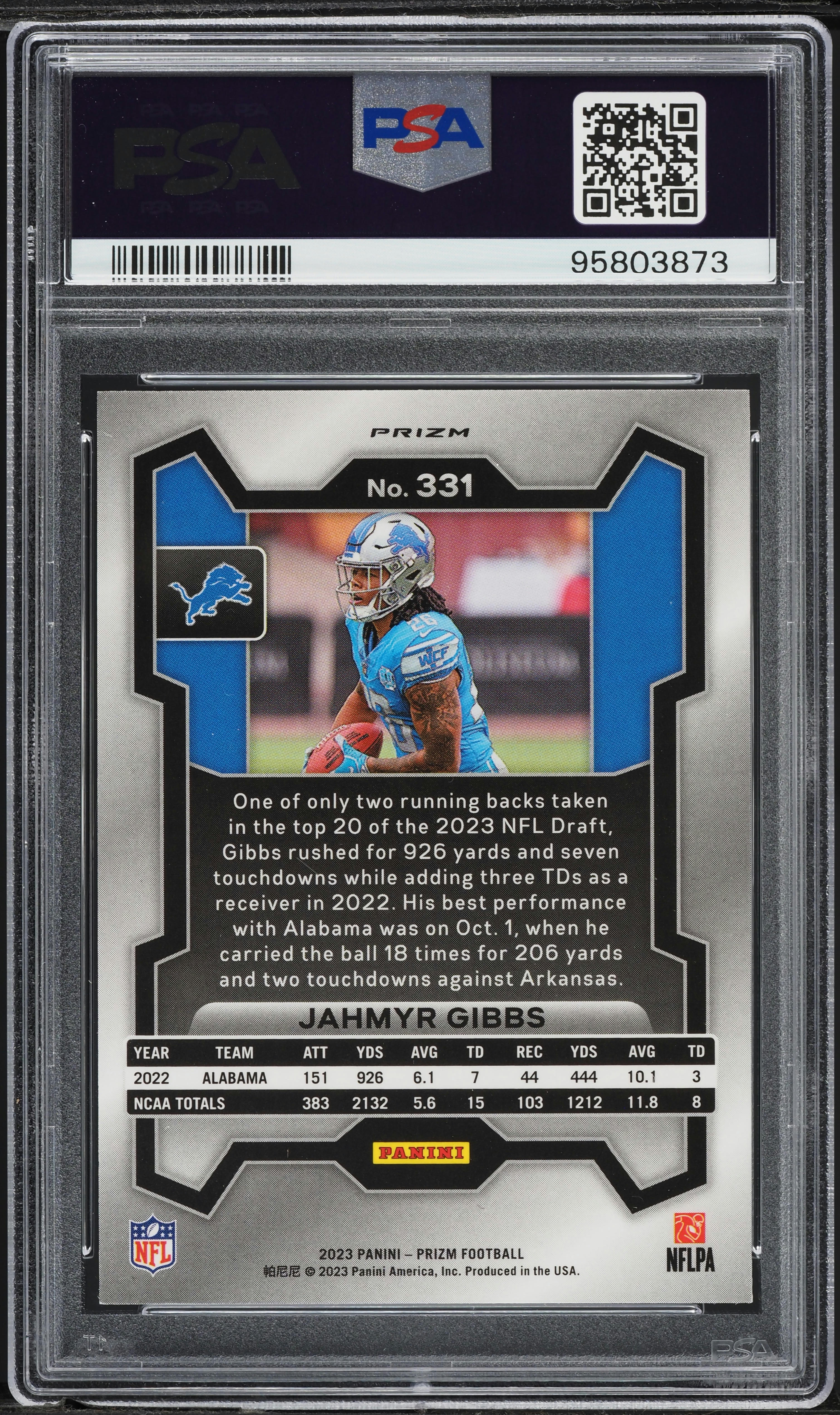 2023 Panini Prizm Green Wave Jahmyr Gibbs ROOKIE #331 PSA 9 MINT