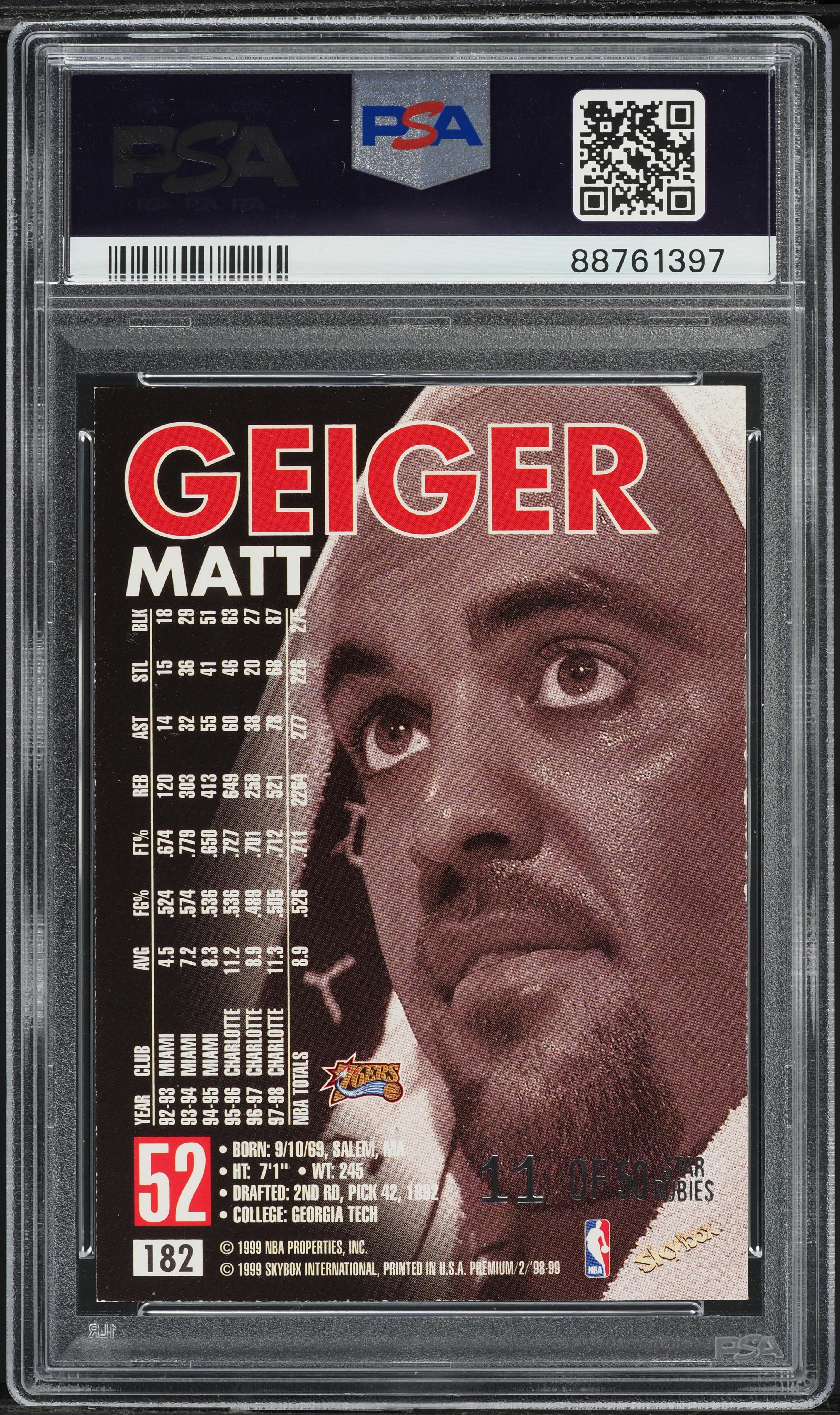 1998 Skybox Premium Star Rubies Matt Geiger /50 #182 PSA 7 NRMT on