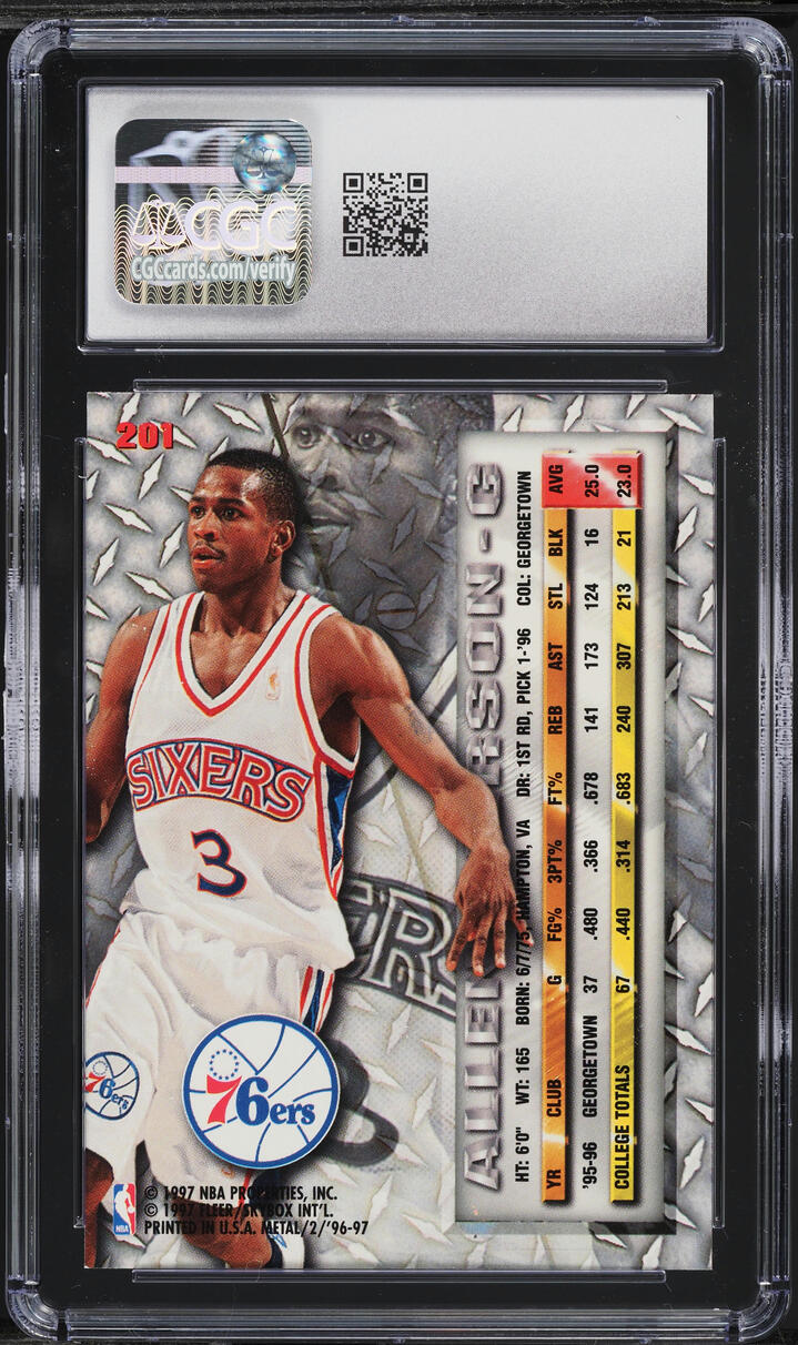 1996 Metal Basketball Allen Iverson ROOKIE #201 CGC 9 MINT