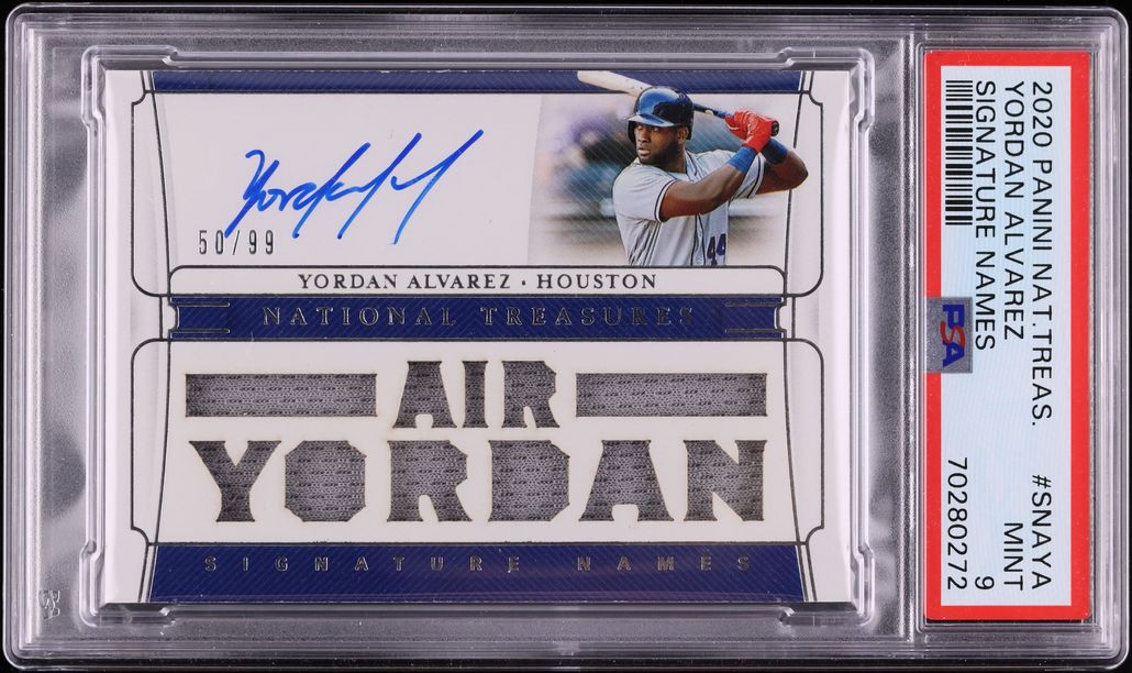 2020 National Treasures Signature Names Yordan Alvarez ROOKIE PATCH AUTO /99 PSA 9