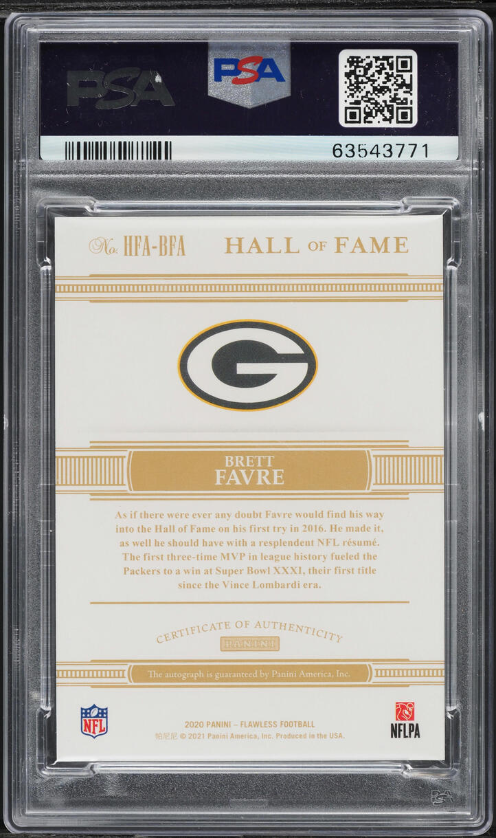 2020 Panini Flawless Hall Of Fame Brett Favre AUTO DNA 10 JRSY #4/10 PSA 10 GEM