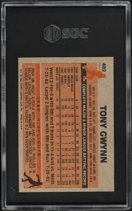 1983 Topps Tony Gwynn ROOKIE #482 SGC 6 EXMT on Fanatics Collect