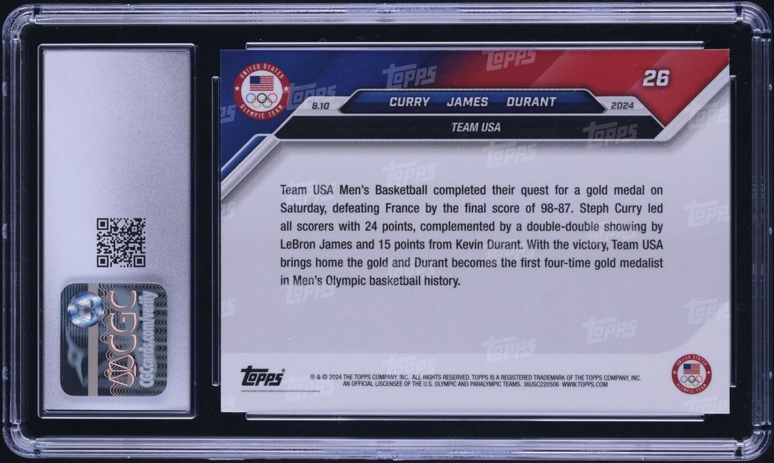 2024 Topps Now Olympic Games Stephen Curry LeBron James Durant #26 CGC 8 NM-MT