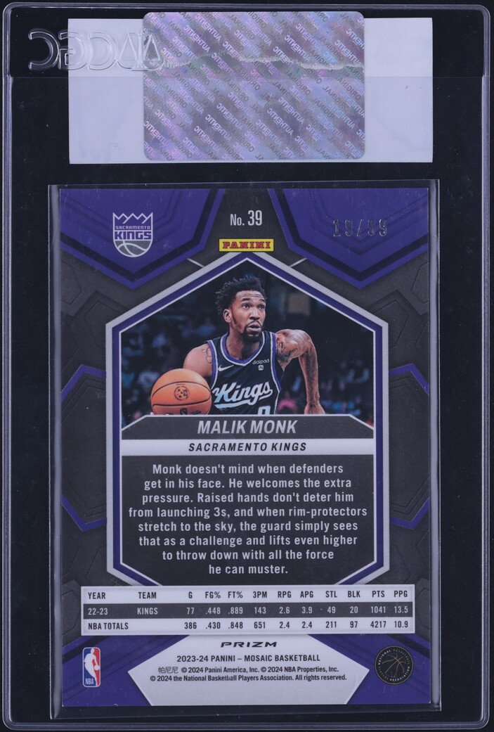 2023 Panini Mosaic Purple Malik Monk /99 #39 CGC AUTH