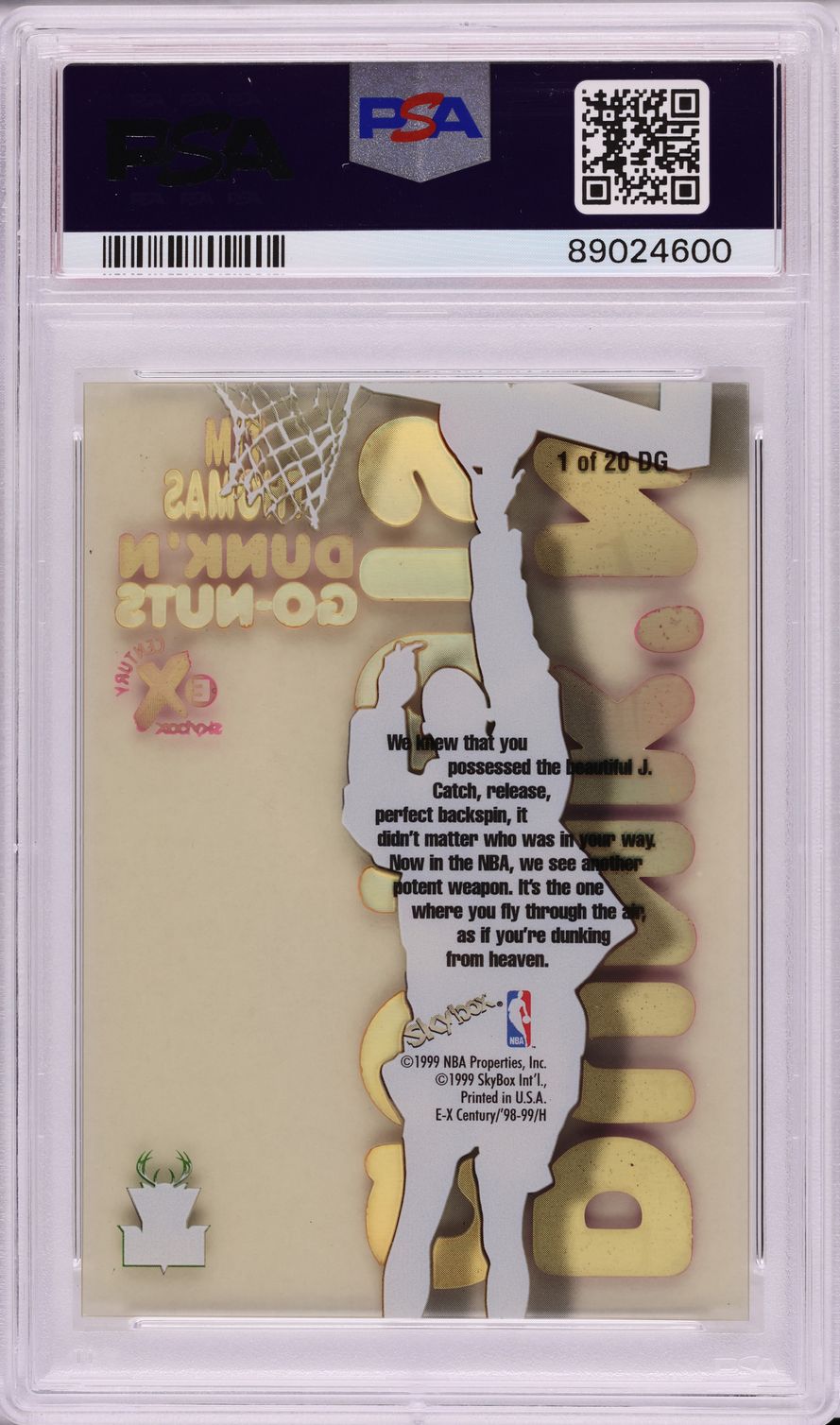 1998 Skybox E-X Century Dunk 'N Go-Nuts Tim Thomas #1DG PSA 10 GEM MINT