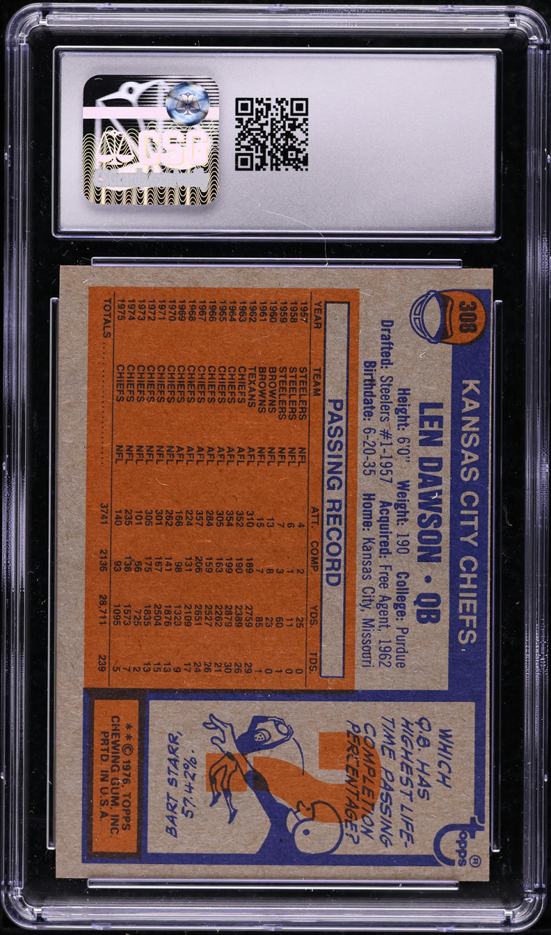1976 Topps Football Len Dawson #308 CSG 8 NM-MT