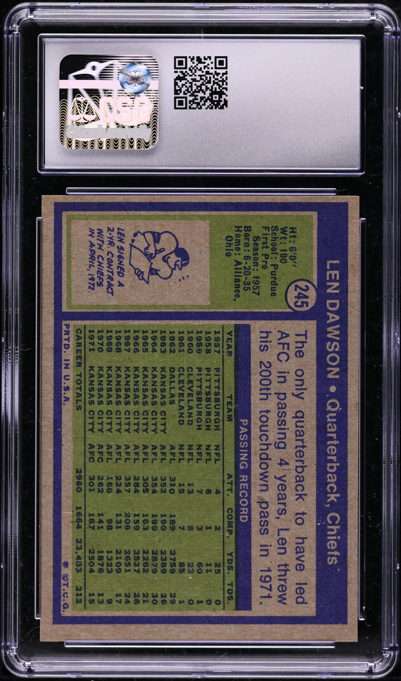 1972 Topps Football Len Dawson #245 CSG 7 NRMT