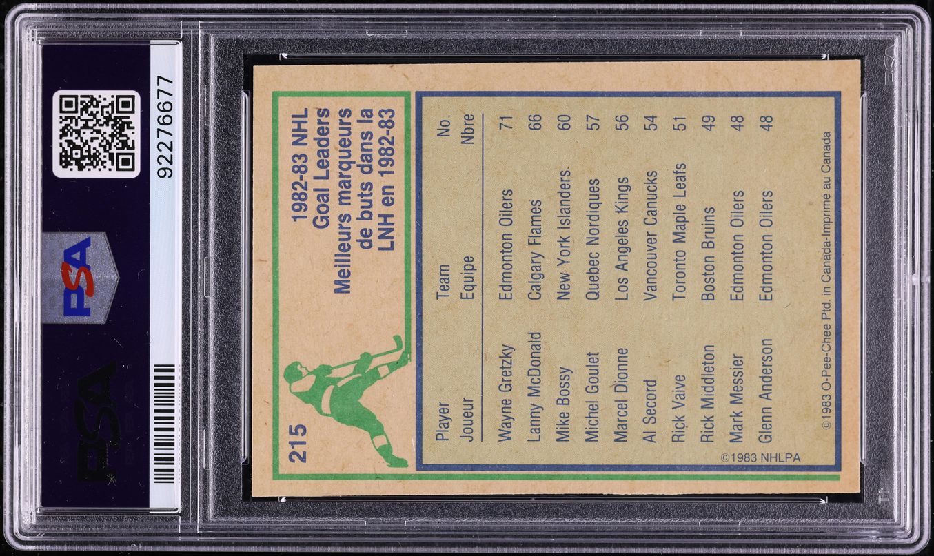 1983 O-Pee-Chee Hockey Wayne Gretzky GOALS LDRS #215 PSA 10 GEM MINT