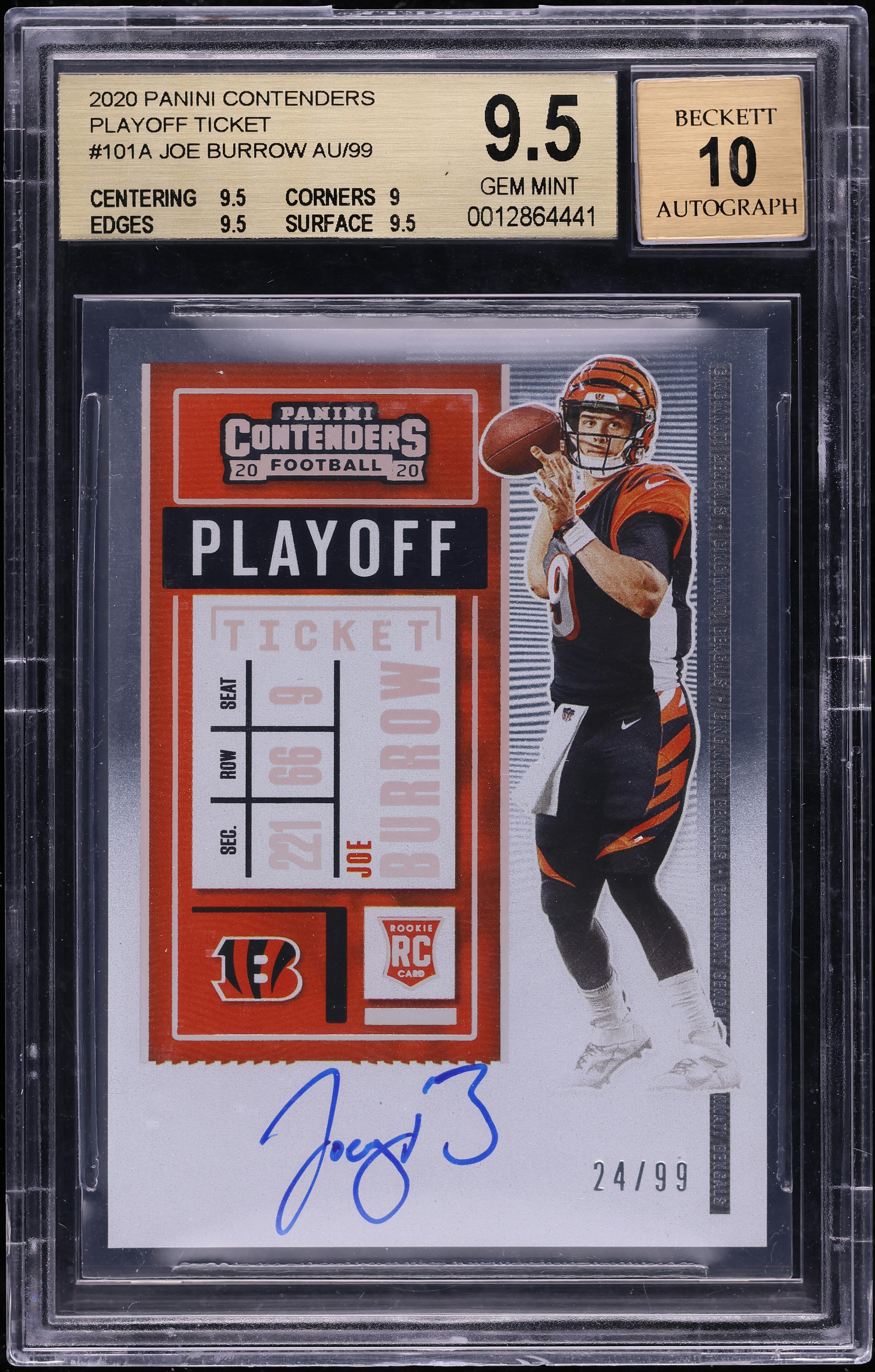 2020 Panini Contenders Playoff Joe Burrow ROOKIE AUTO /99 BGS 9.5