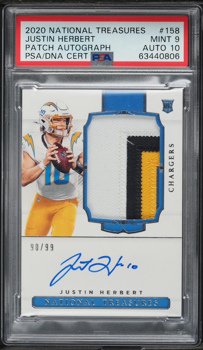 2020 National Treasures Justin Herbert ROOKIE PATCH AUTO DNA 10 /99 #158 PSA 9