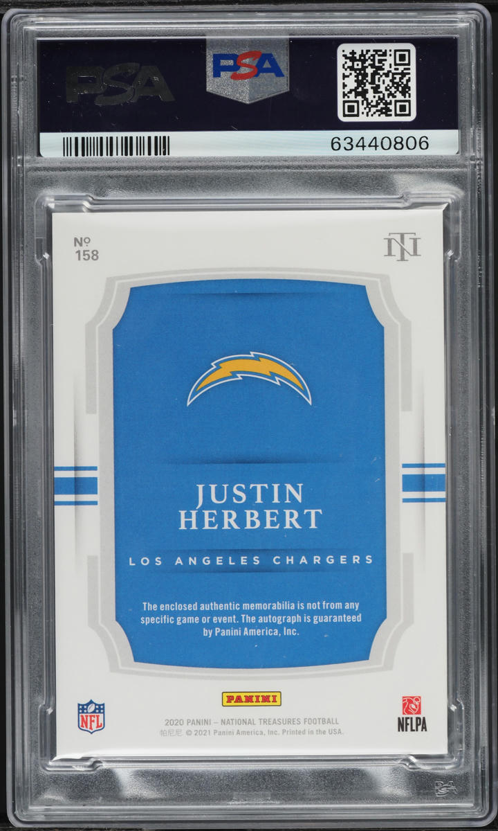 2020 National Treasures Justin Herbert ROOKIE PATCH AUTO DNA 10 /99 #158 PSA 9