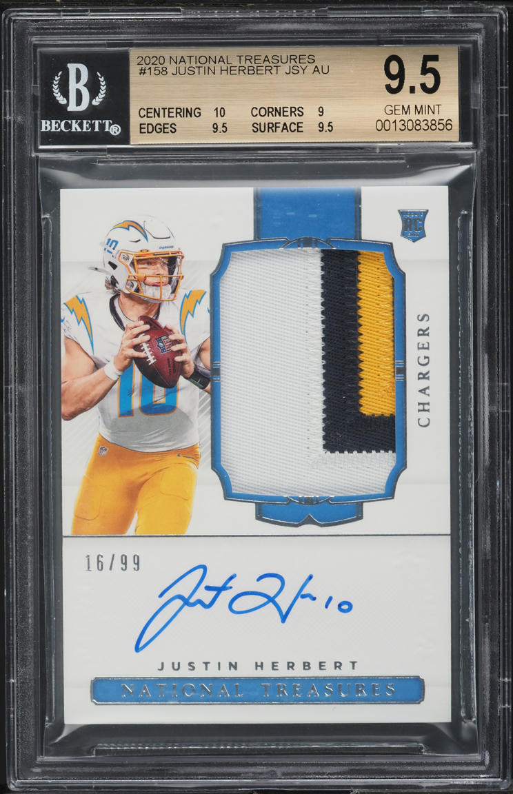 2020 National Treasures Justin Herbert ROOKIE PATCH AUTO /99 #158 BGS 9.5 GEM