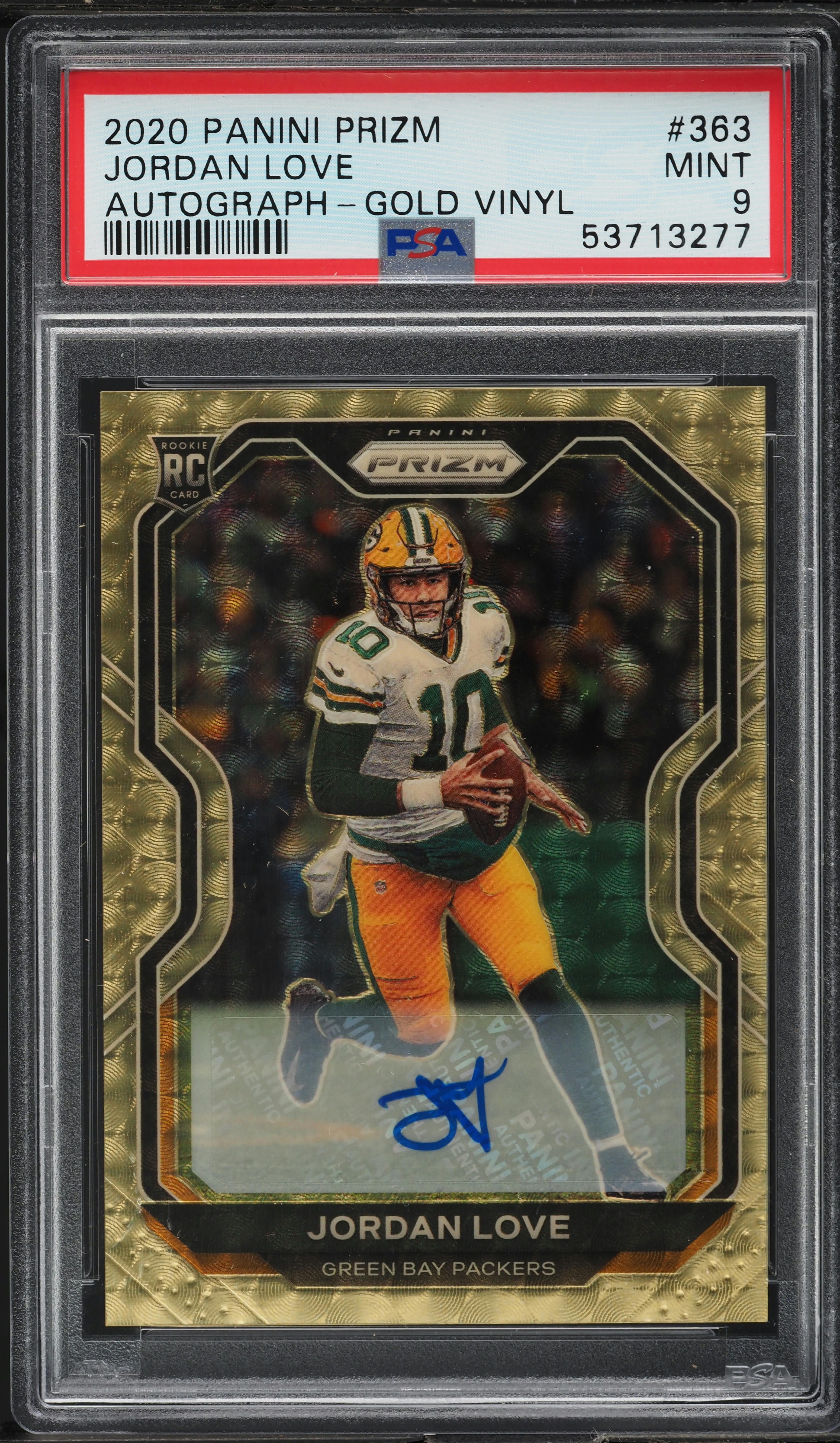 2020 Panini Prizm Gold Vinyl Jordan Love ROOKIE AUTO 5/5 #363 PSA