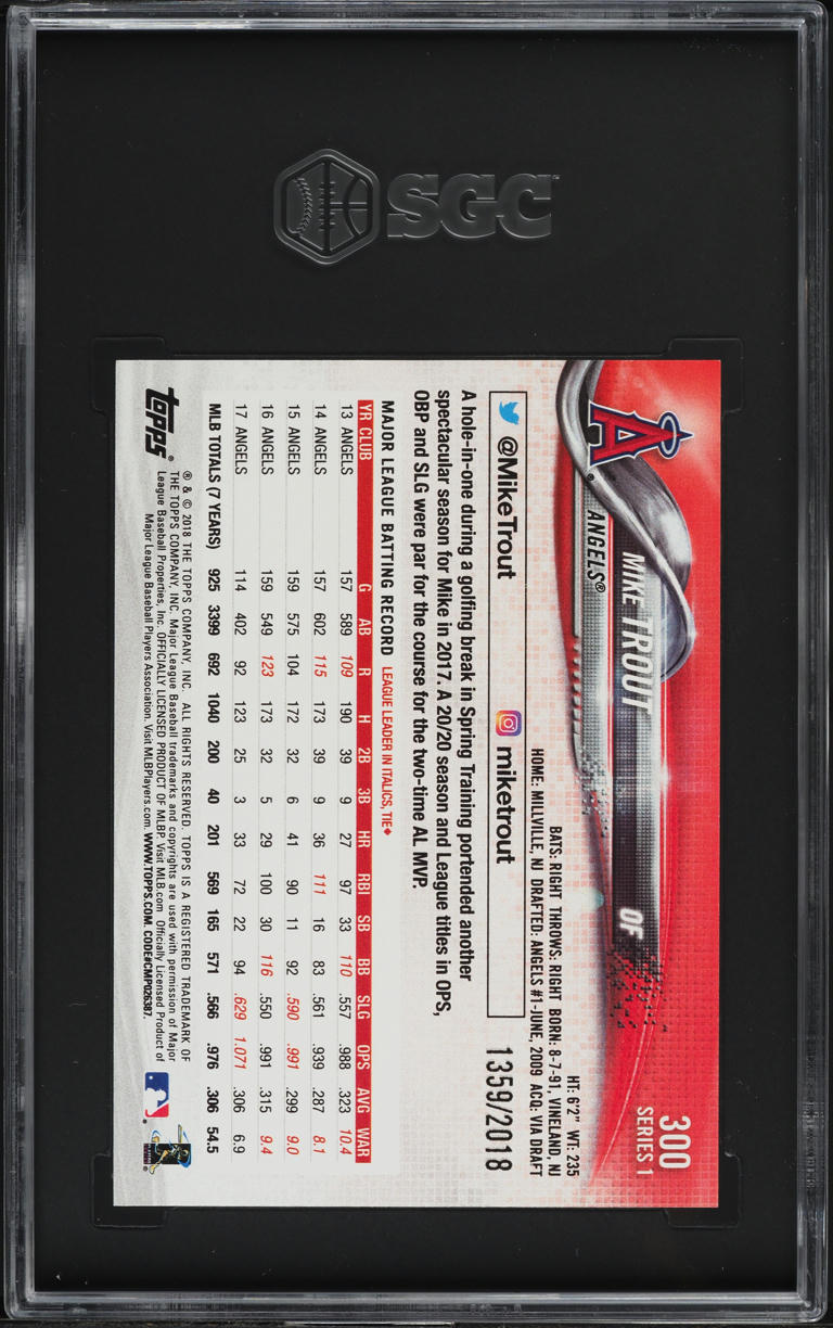 2018 Topps Gold Refractor Mike Trout /2018 #300 SGC 9.5 MINT+