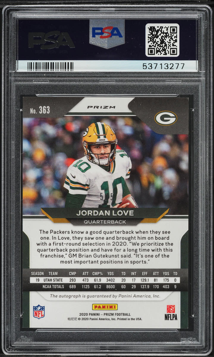 2020 Panini Prizm Gold Vinyl Jordan Love ROOKIE AUTO 5/5 #363 PSA 9 MINT