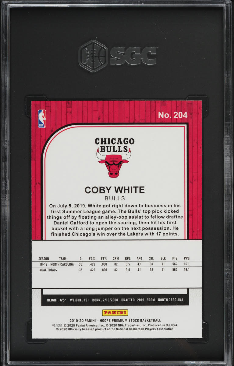 2019 Hoops Premium Stock Pulsar Coby White ROOKIE #204 SGC 9.5 MINT+