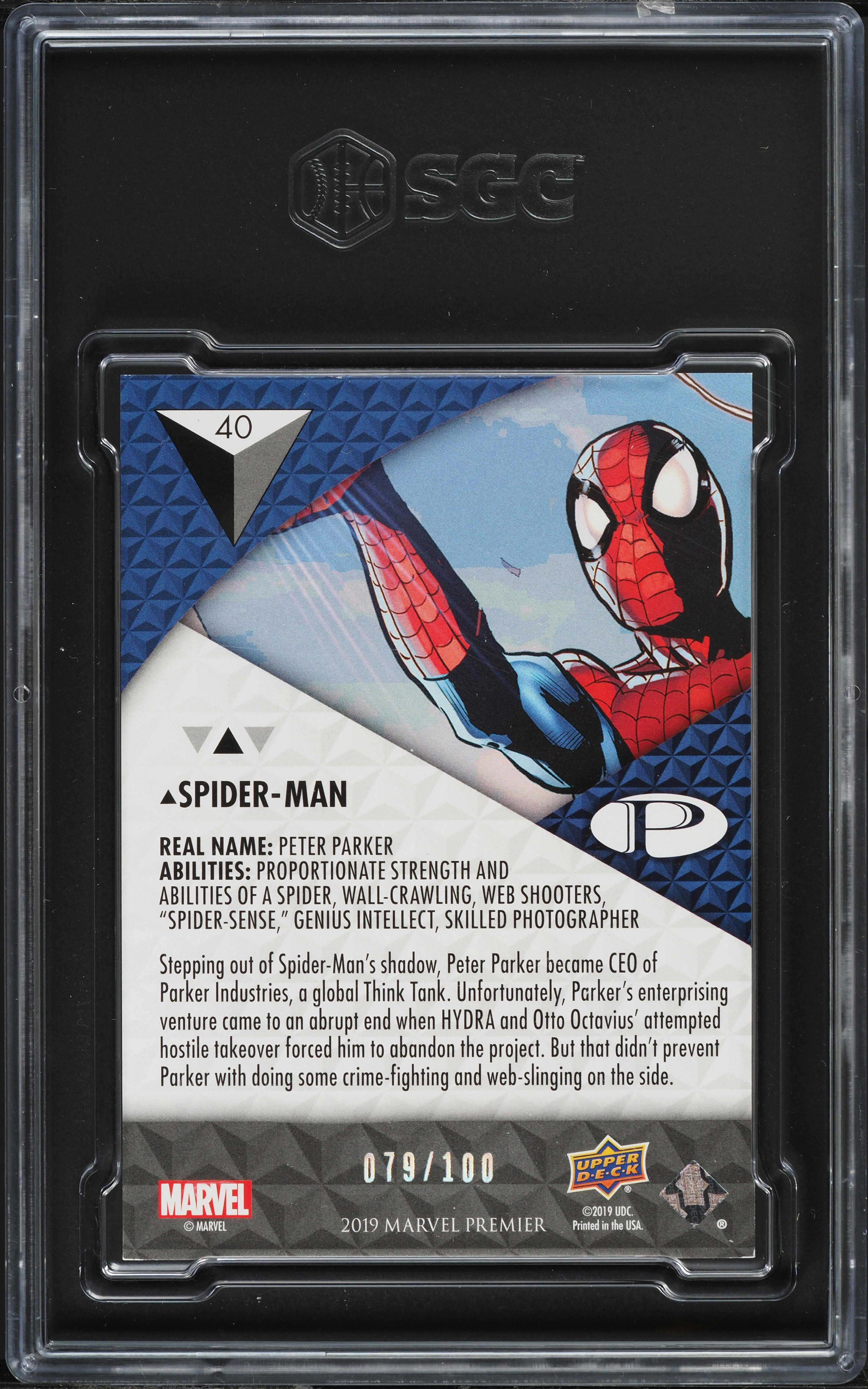 2019 Upper Deck Marvel Premier Spider-Man /100 #40 SGC 8 NM-MT on