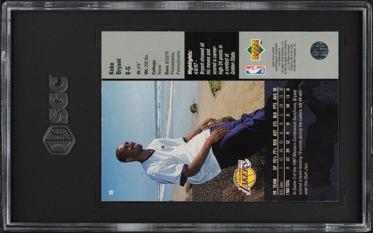 1997 Upper Deck Basketball Kobe Bryant #58 SGC 8 NM-MT