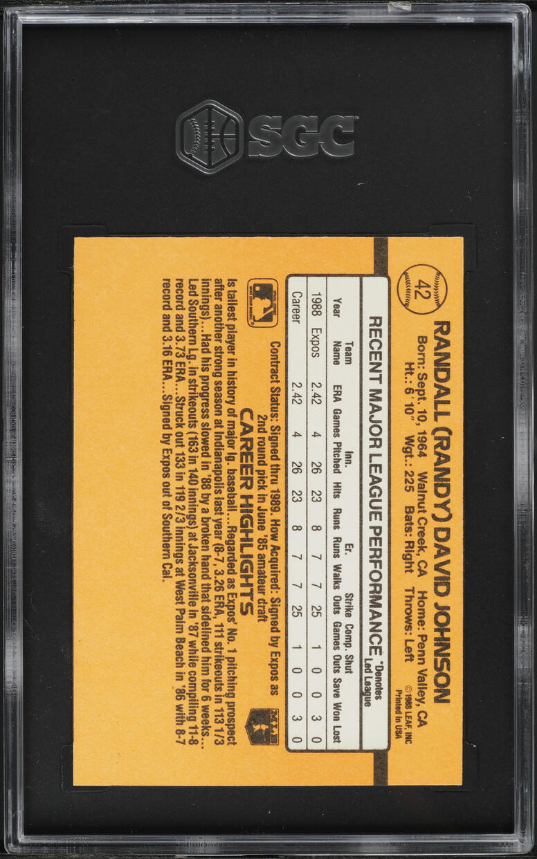 1989 Donruss Randy Johnson ROOKIE #42 SGC 7 NRMT