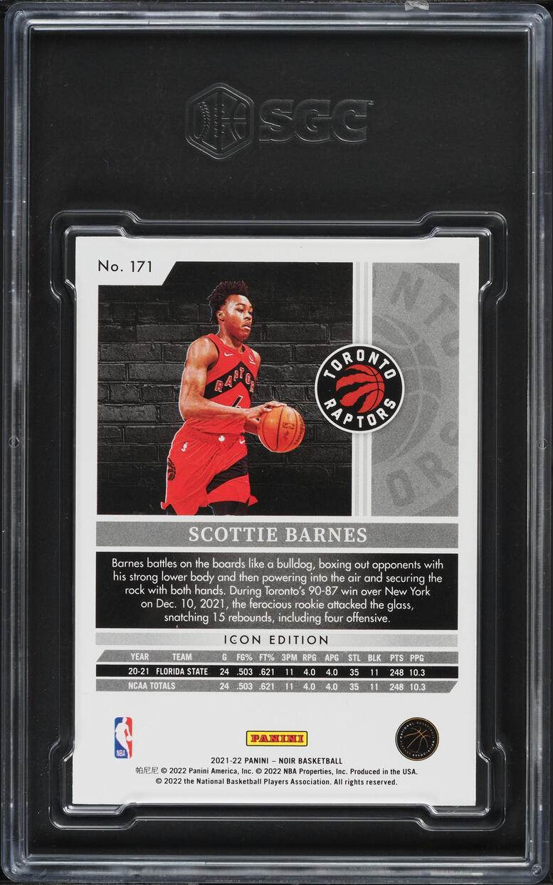 2021 Panini Noir Scottie Barnes ROOKIE /99 #171 SGC 10 GEM MINT