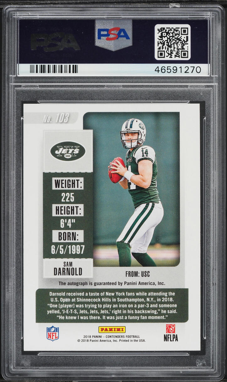 2018 Panini Contenders Cracked Ice Sam Darnold ROOKIE AUTO DNA 10 /24 PSA 10 GEM