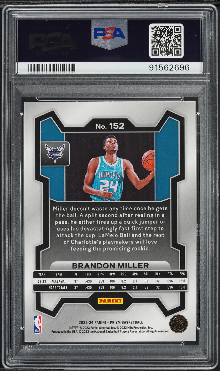 2023 Panini Prizm Brandon Miller ROOKIE #152 PSA 10 GEM MINT