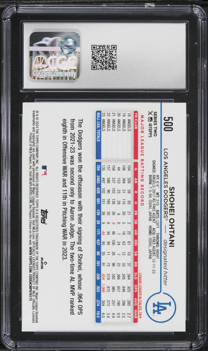 2024 Topps Shohei Ohtani #500 CGC 10 GEM MINT