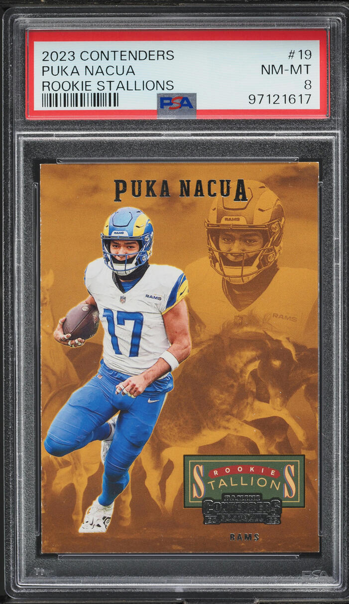 2023 Panini Contenders Stallions Puka Nacua ROOKIE #19 PSA 8 NM-MT