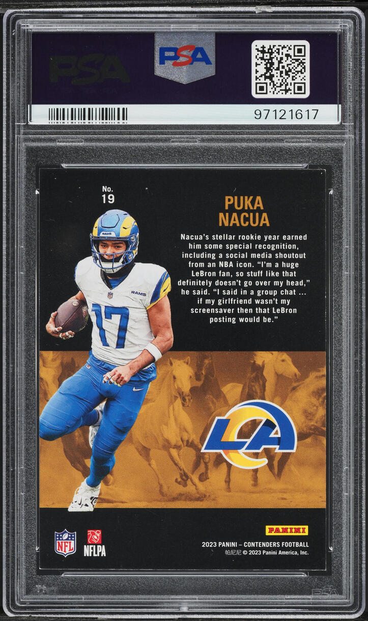 2023 Panini Contenders Stallions Puka Nacua ROOKIE #19 PSA 8 NM-MT