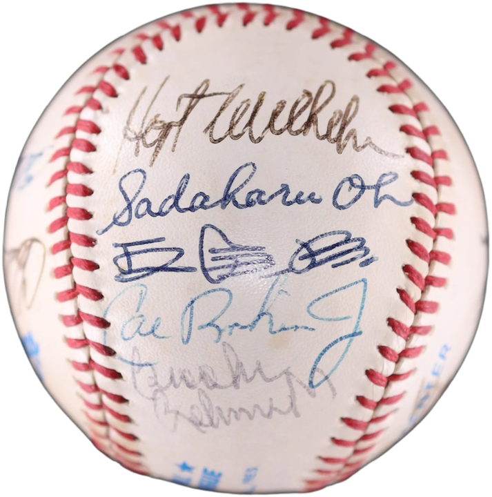 Multi Signed (16) Baseball w/ Hank Aaron Cal Ripken Jr. Sadaharu Oh - JSA LOA