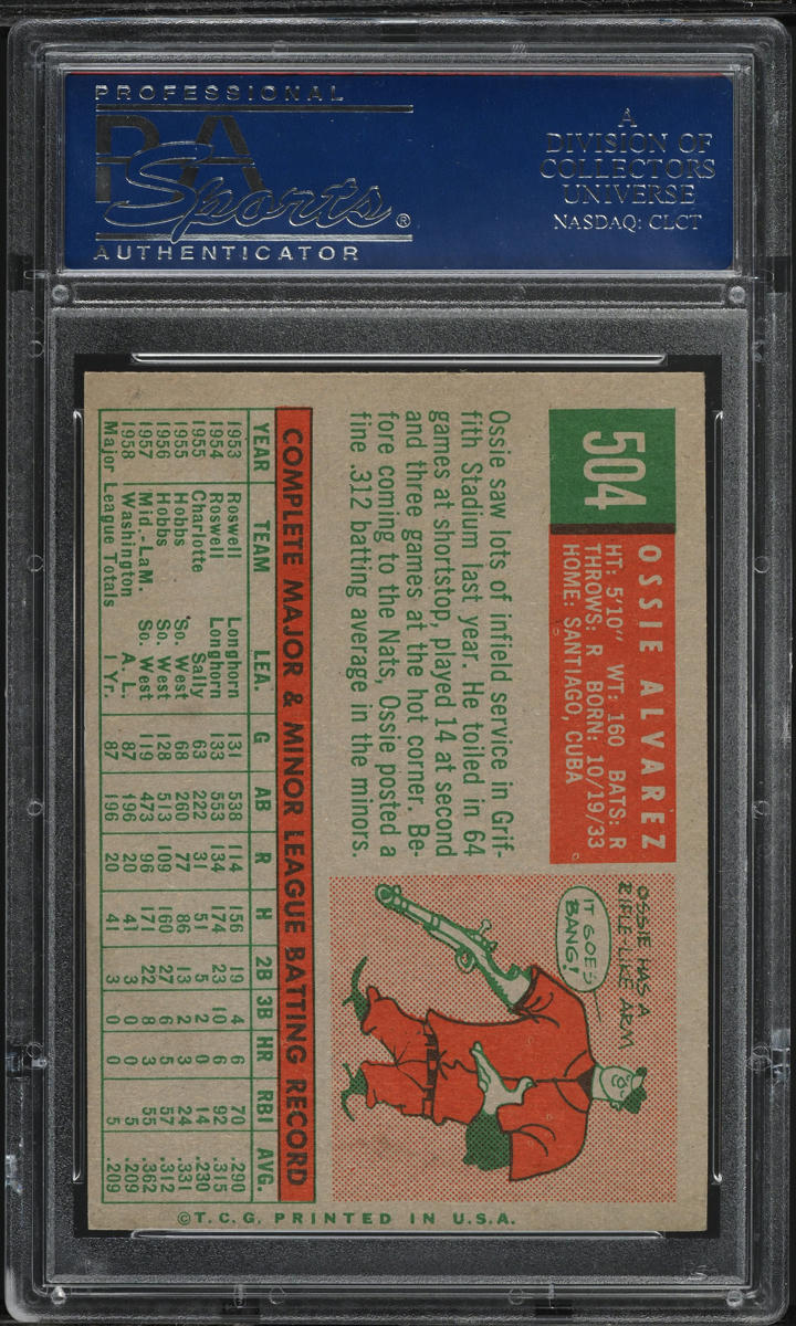 1959 Topps Ossie Alvarez #504 PSA 8 NM-MT
