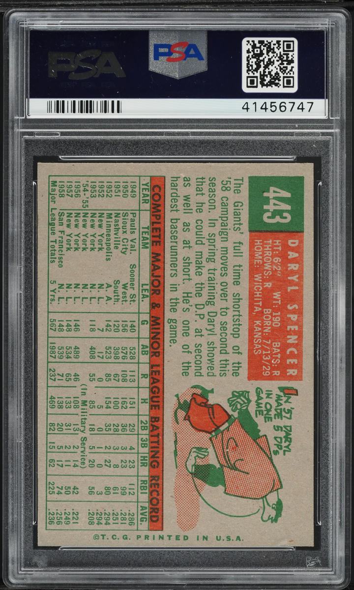1959 Topps Daryl Spencer #443 PSA 8 NM-MT