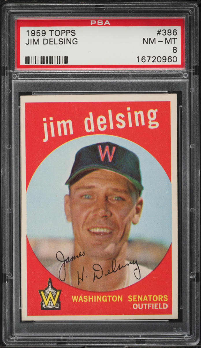 1959 Topps Jim Delsing WHITE BACK #386 PSA 8 NM-MT