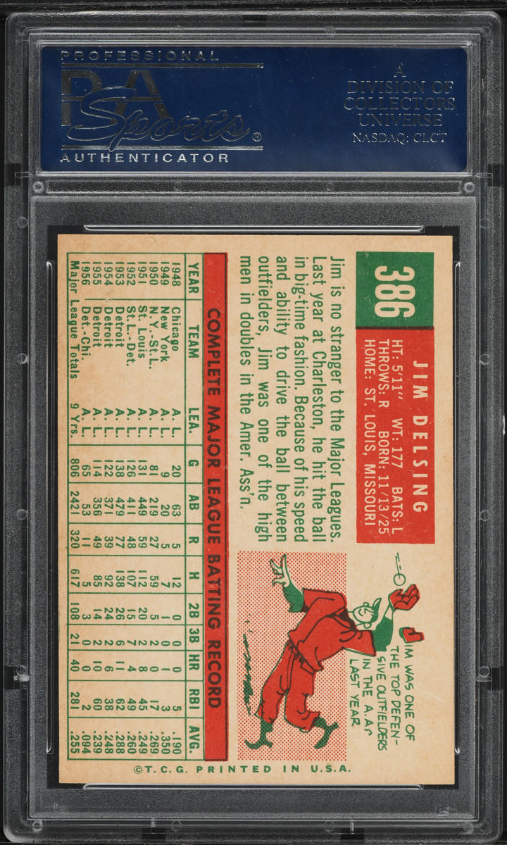 1959 Topps Jim Delsing WHITE BACK #386 PSA 8 NM-MT