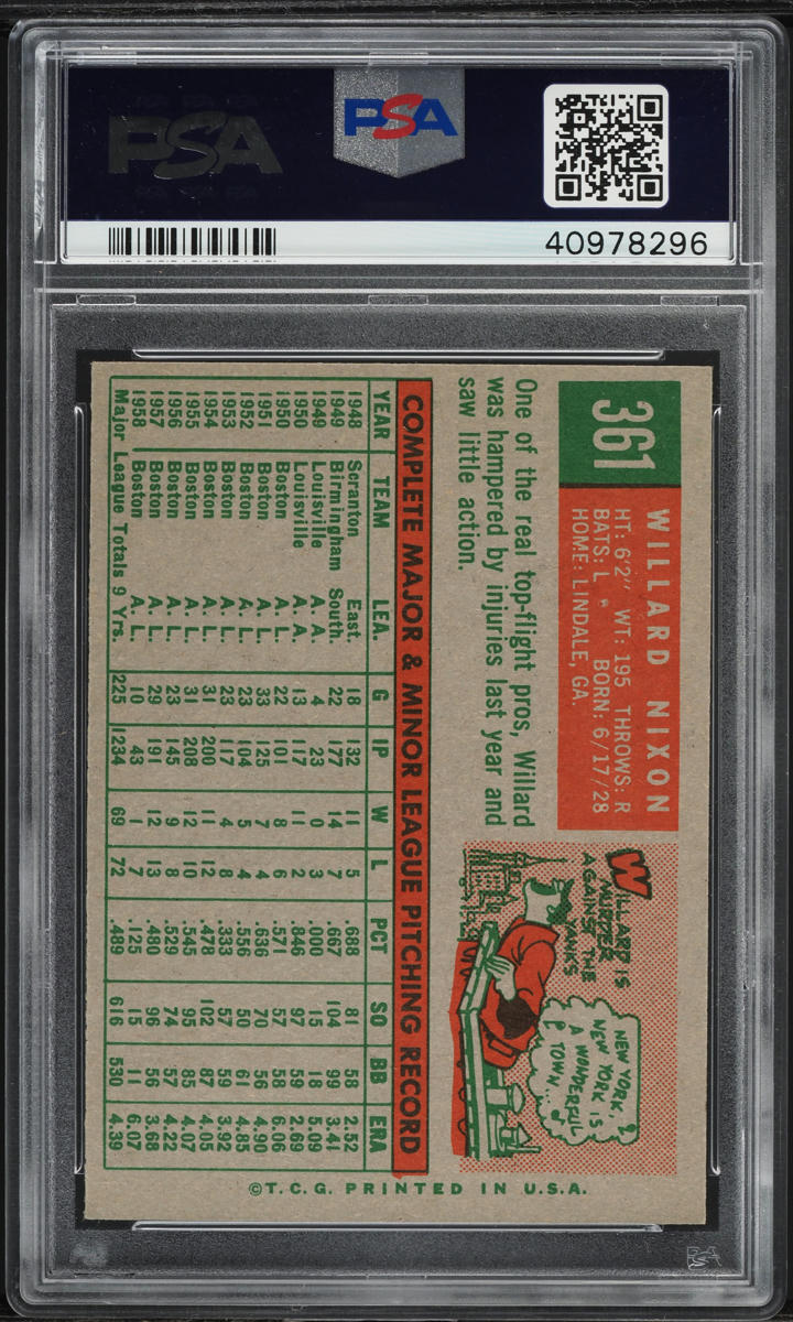 1959 Topps Willard Nixon #361 PSA 8 NM-MT