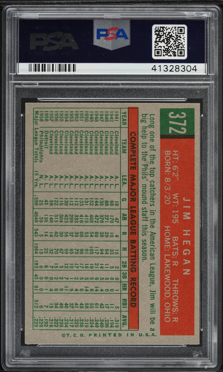 1959 Topps Jim Hegan #372 PSA 8 NM-MT