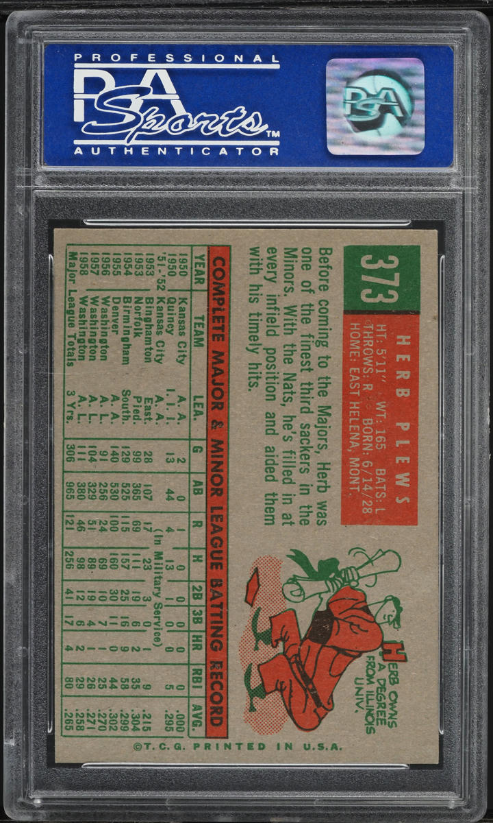 1959 Topps Herb Plews #373 PSA 8 NM-MT