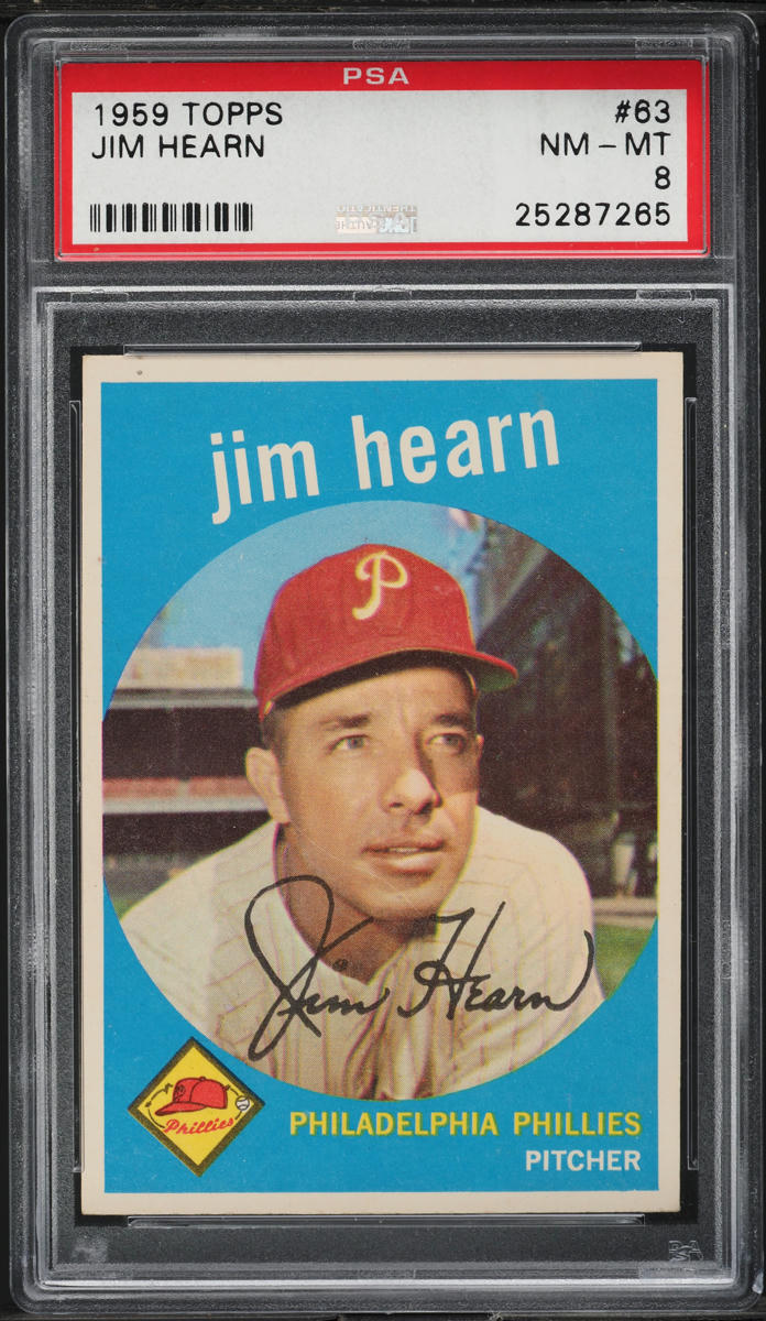 1959 Topps Jim Hearn WHITE BACK #63 PSA 8 NM-MT