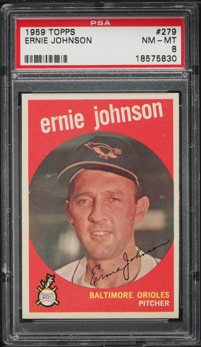 1959 Topps Ernie Johnson WHITE BACK #279 PSA 8 NM-MT
