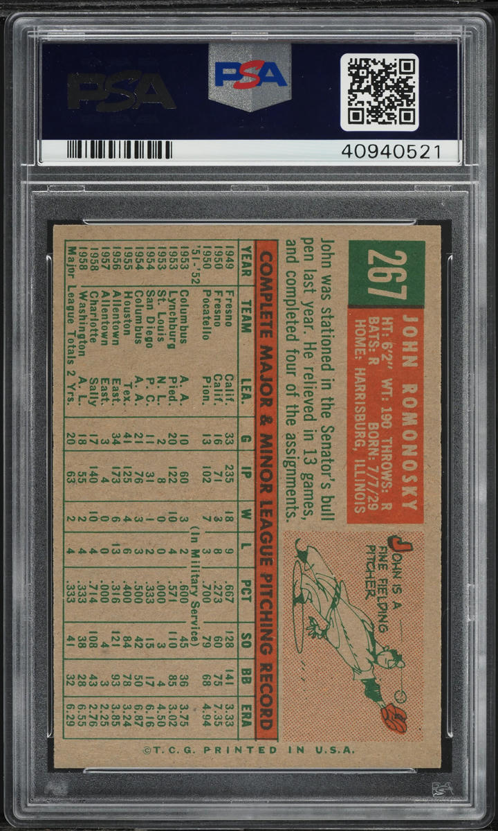 1959 Topps John Romonosky #267 PSA 8 NM-MT