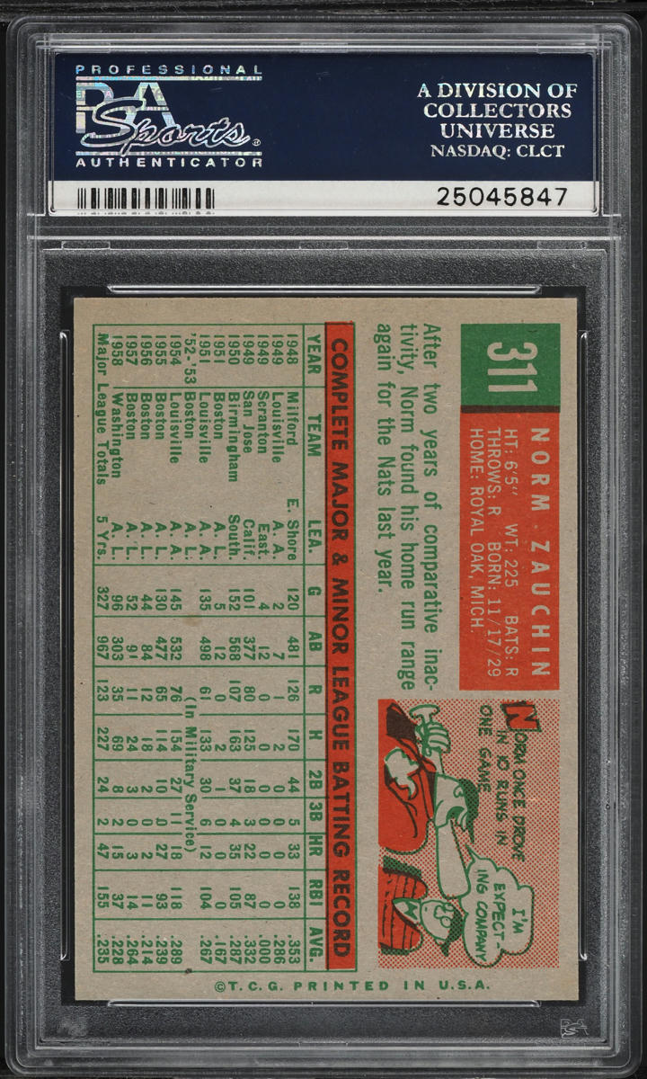 1959 Topps Norm Zauchin #311 PSA 8 NM-MT