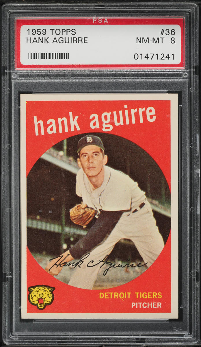 1959 Topps Hank Aguirre WHITE BACK #36 PSA 8 NM-MT