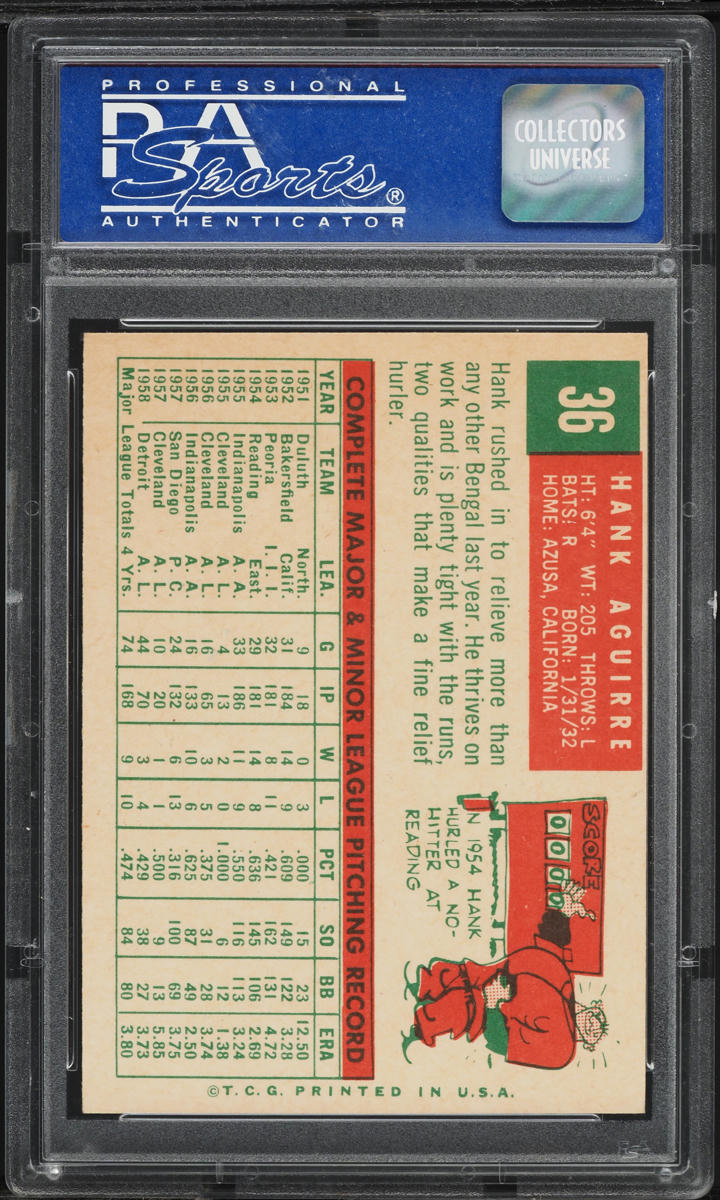 1959 Topps Hank Aguirre WHITE BACK #36 PSA 8 NM-MT