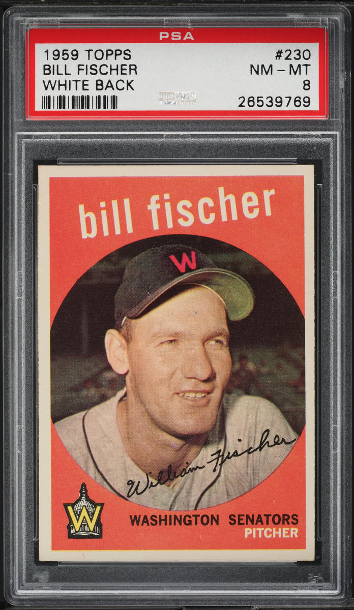 1959 Topps Bill Fischer WHITE BACK #230 PSA 8 NM-MT