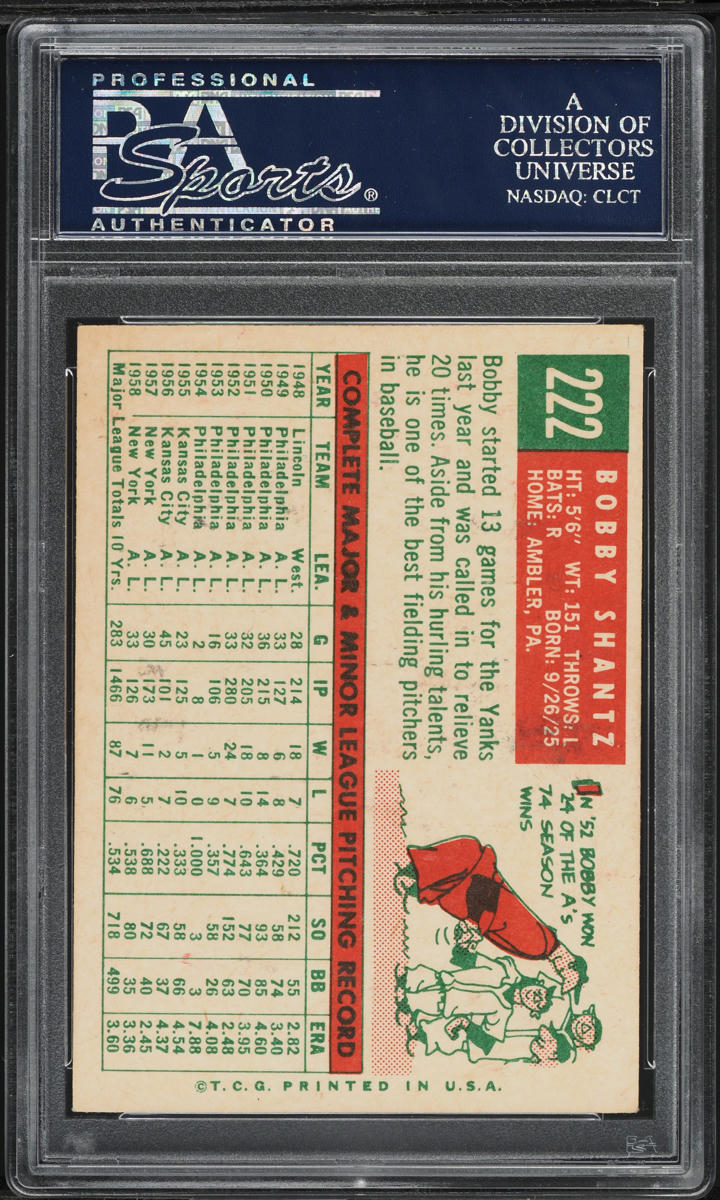 1959 Topps Bobby Shantz WHITE BACK #222 PSA 7 NRMT