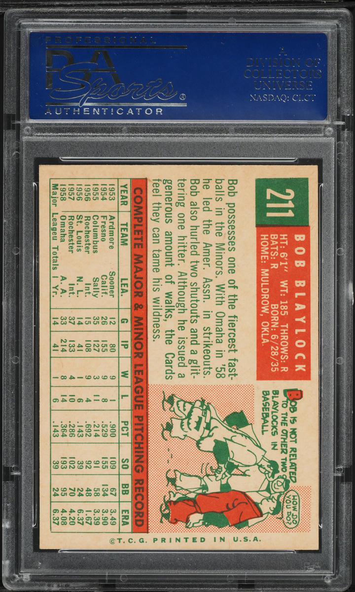 1959 Topps Bob Blaylock WHITE BACK #211 PSA 8 NM-MT