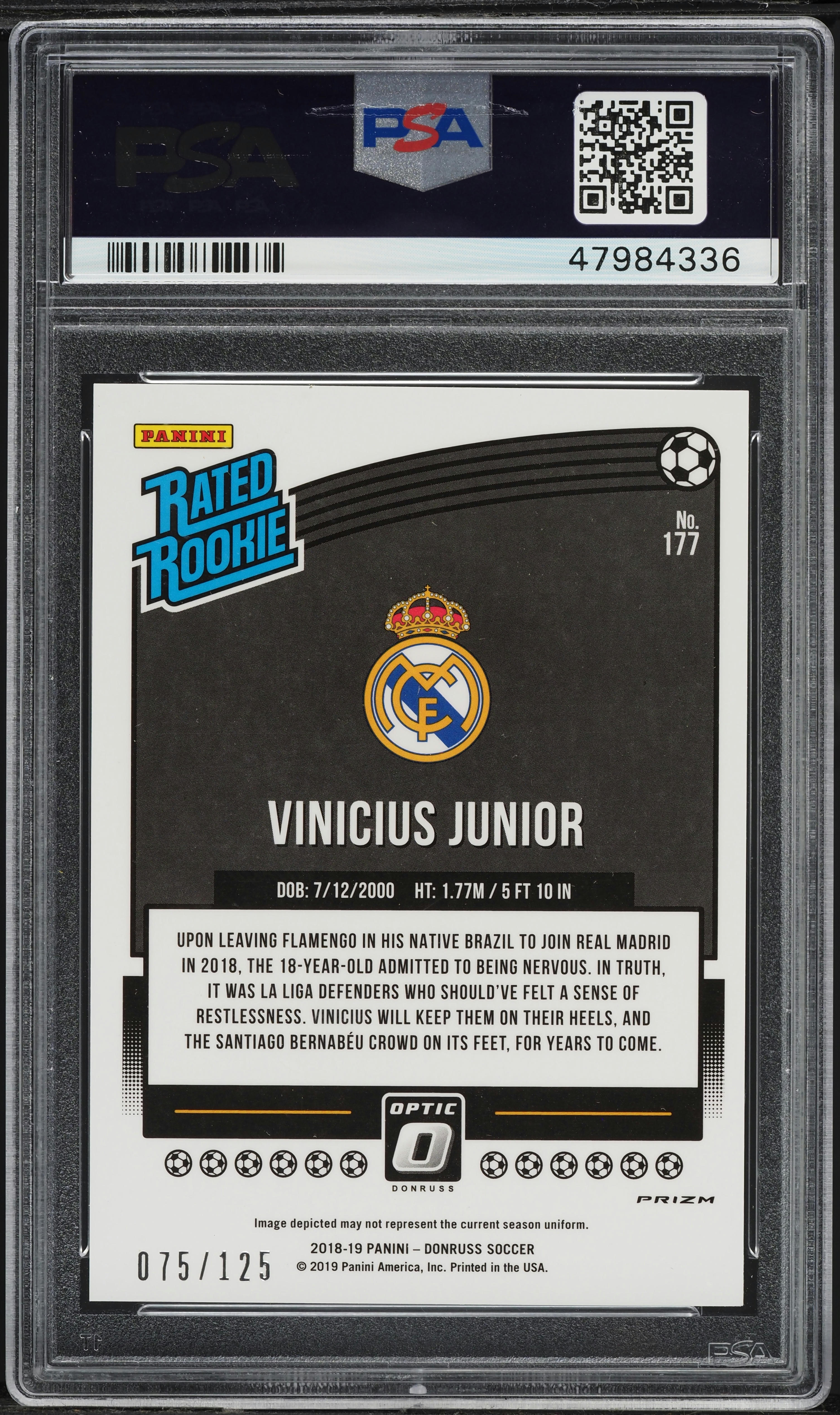 2018 Donruss Optic Purple Velocity Vinicius Junior ROOKIE /125